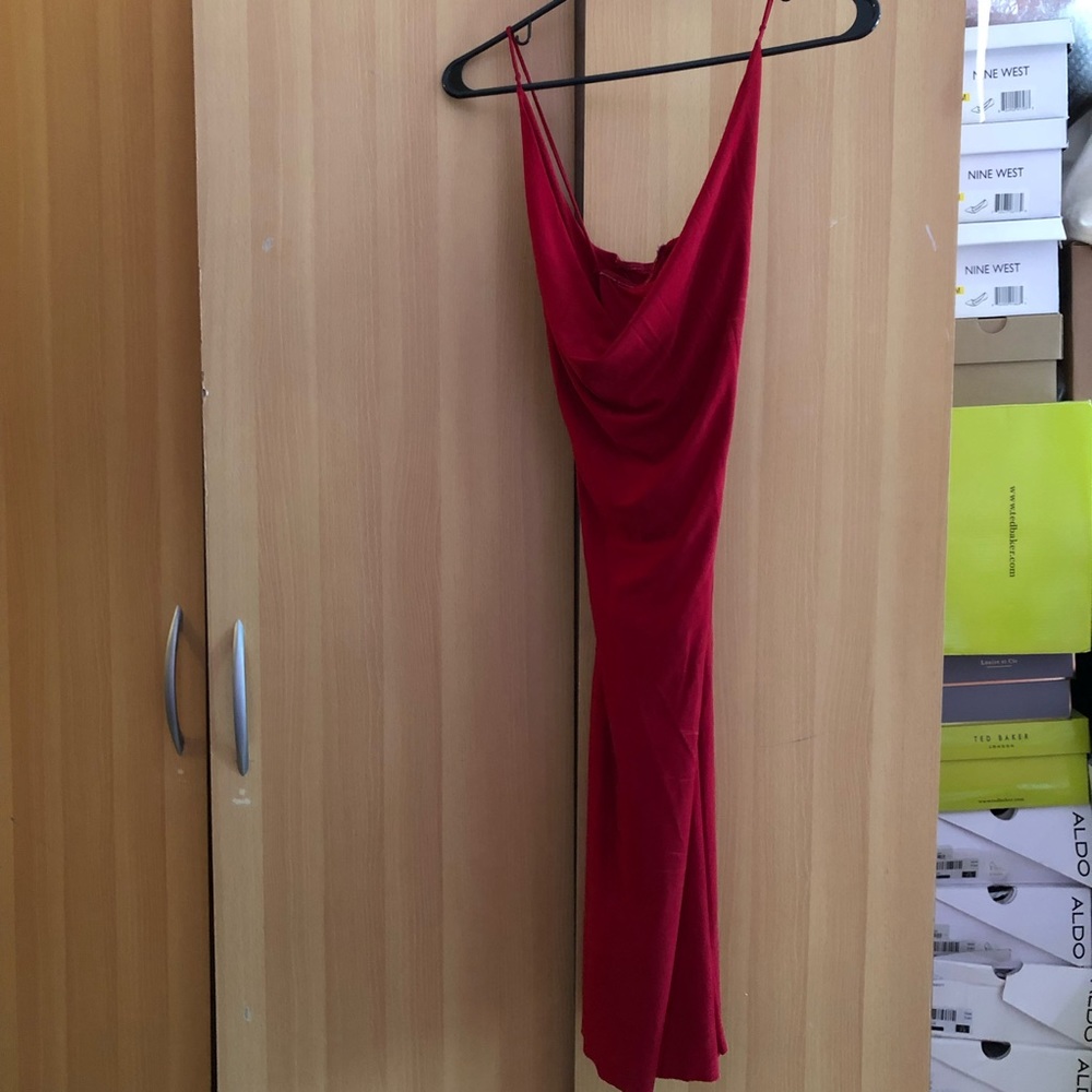 Red Slinky Cowl Dress